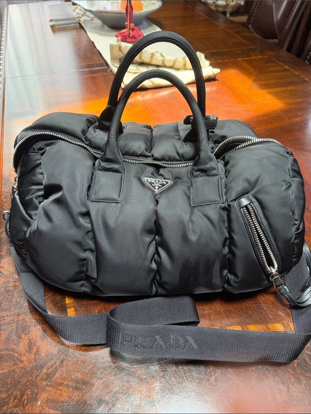 Prada Vintage Black Quilted Puffer Duffel Bag